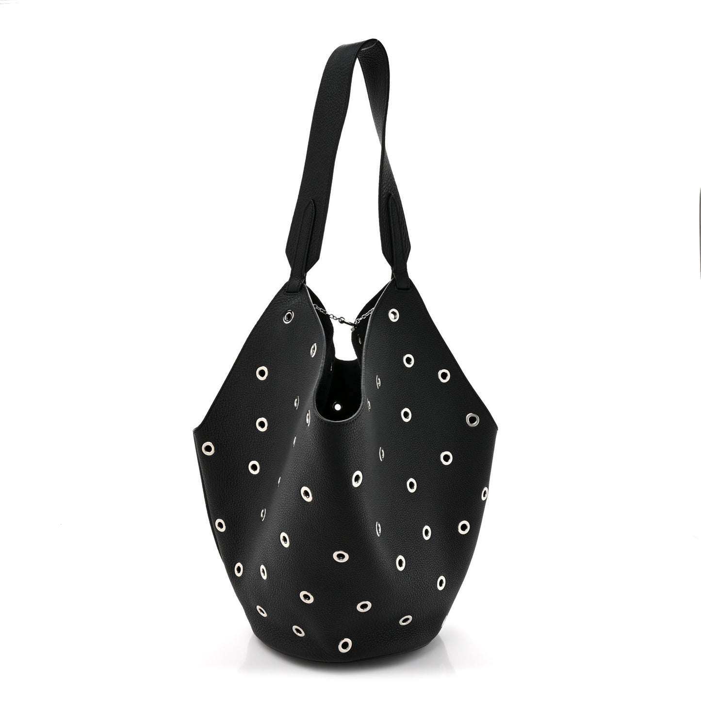 Pebbled Calfskin Grommet Lotus Tote Black