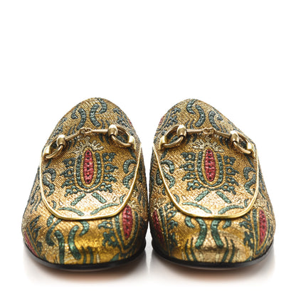 Gucci Iridescent Brocade Womens Princetown Slippers 35 Gold Multicolor 2 of 9