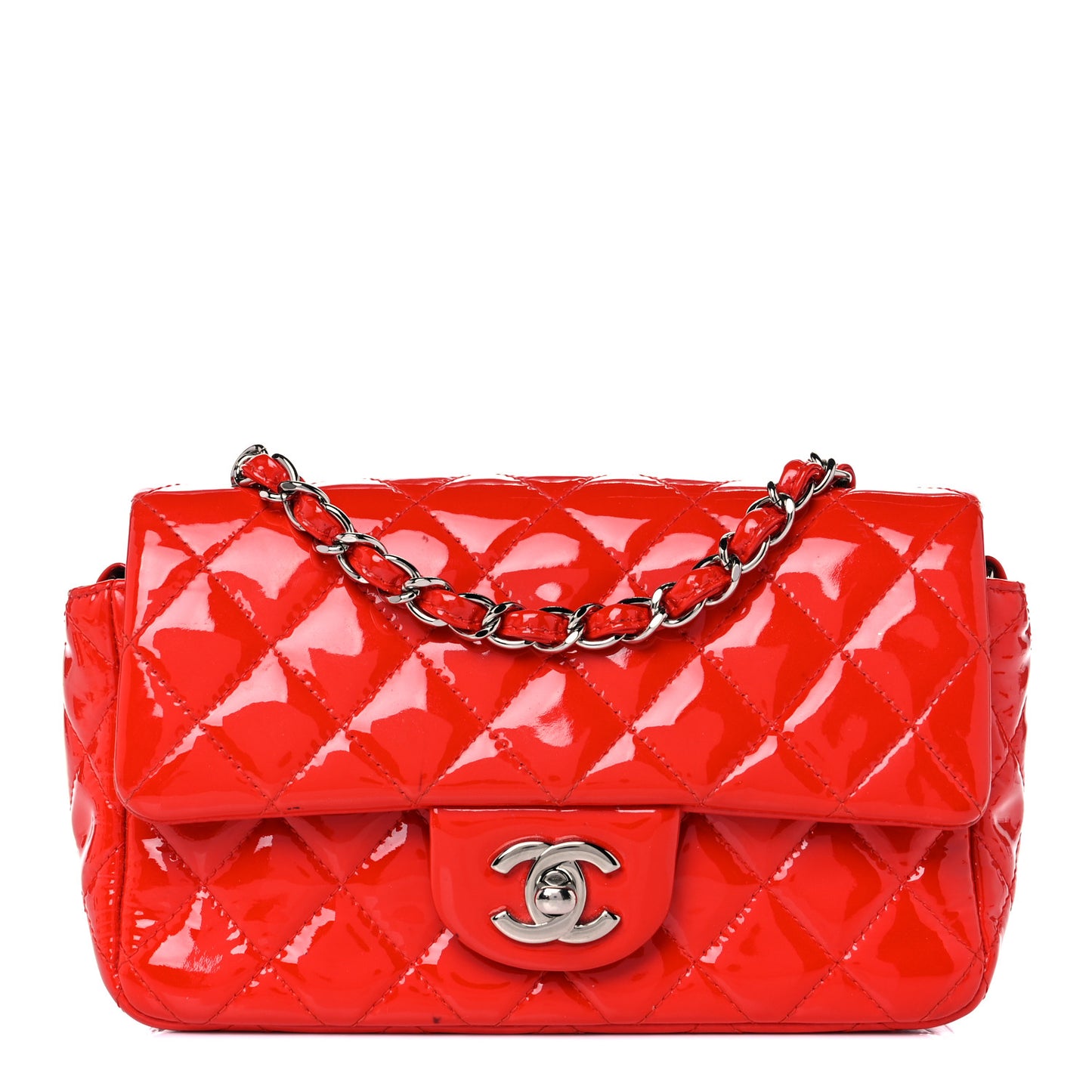 Patent Calfskin Quilted Mini Rectangular Flap Red
