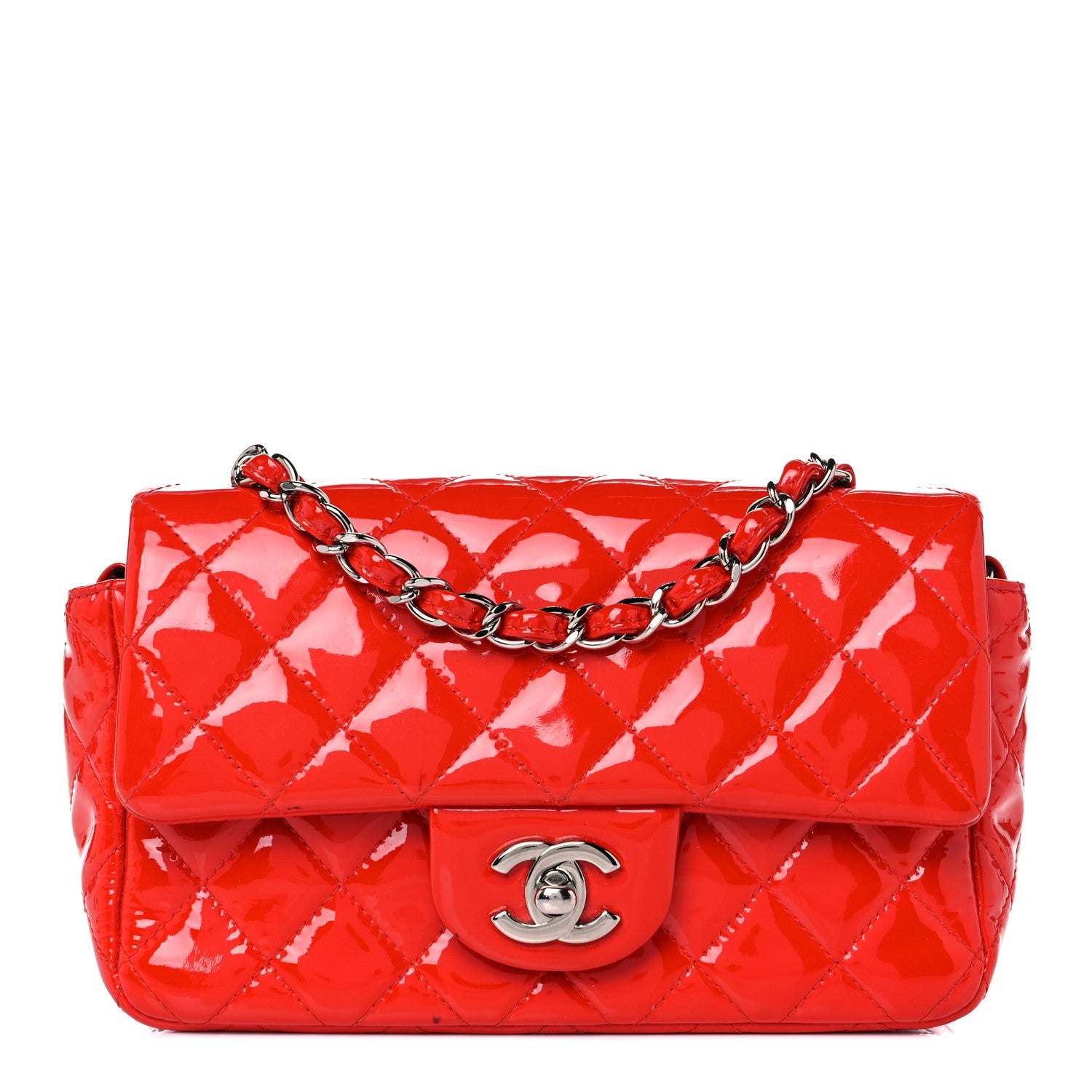 Chanel Patent Calfskin Quilted Mini Rectangular Flap Red 1 of 15