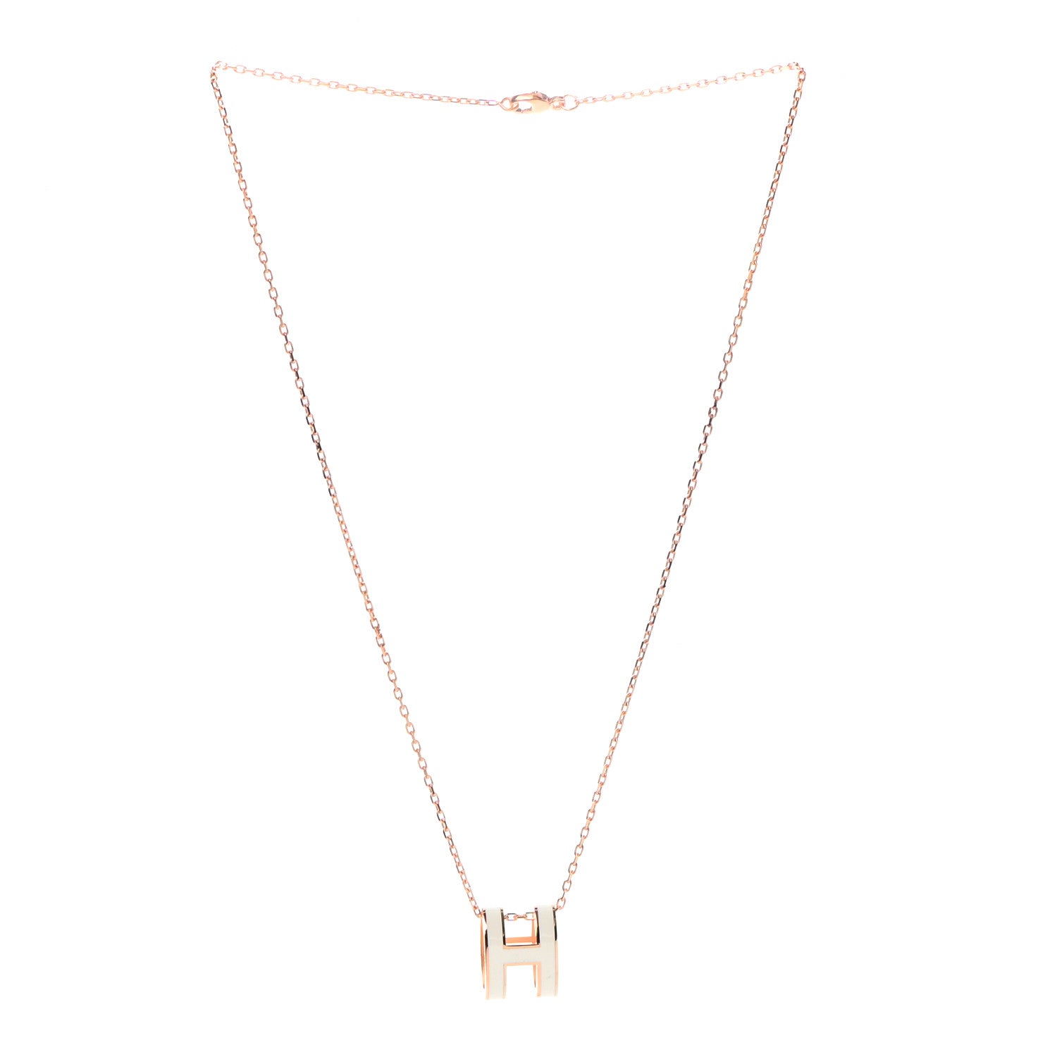 Hermes Lacquered Rose Gold Pop H Pendant Necklace White 3 of 5