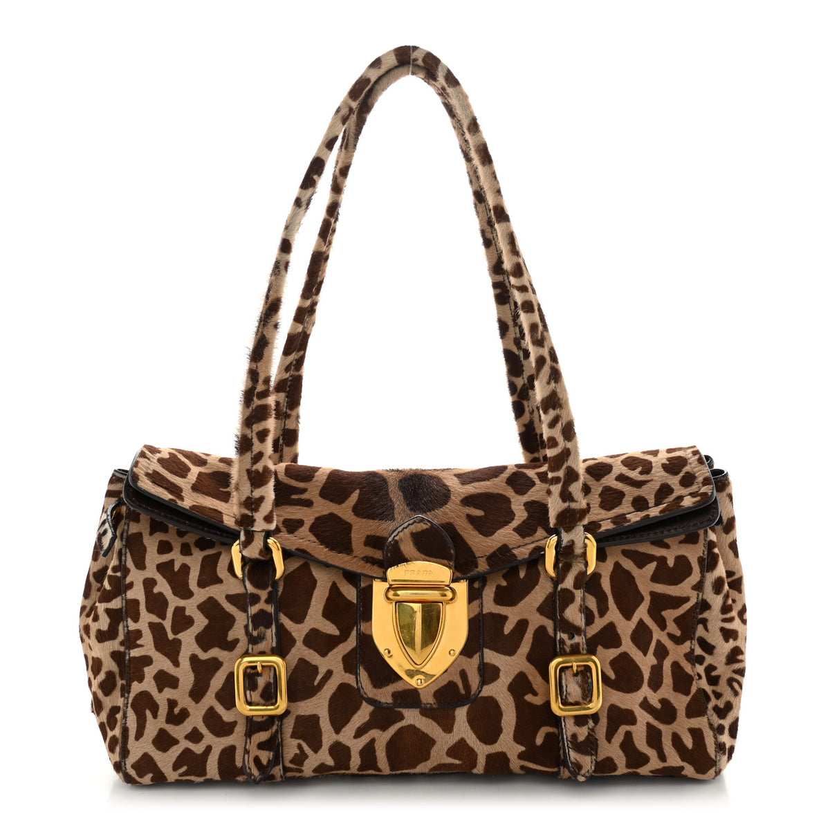 Calf Hair Cavallino Giraffe Print Easy Foldover Pushlock Satchel Sabbia Moro