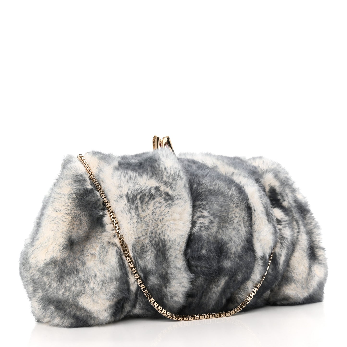 Rabbit Fur Miss Loubi Clutch Denim Blue Ecru