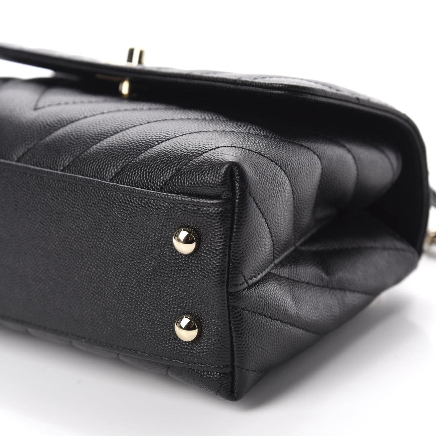 Caviar Lizard Chevron Quilted Mini Coco Handle Flap Black
