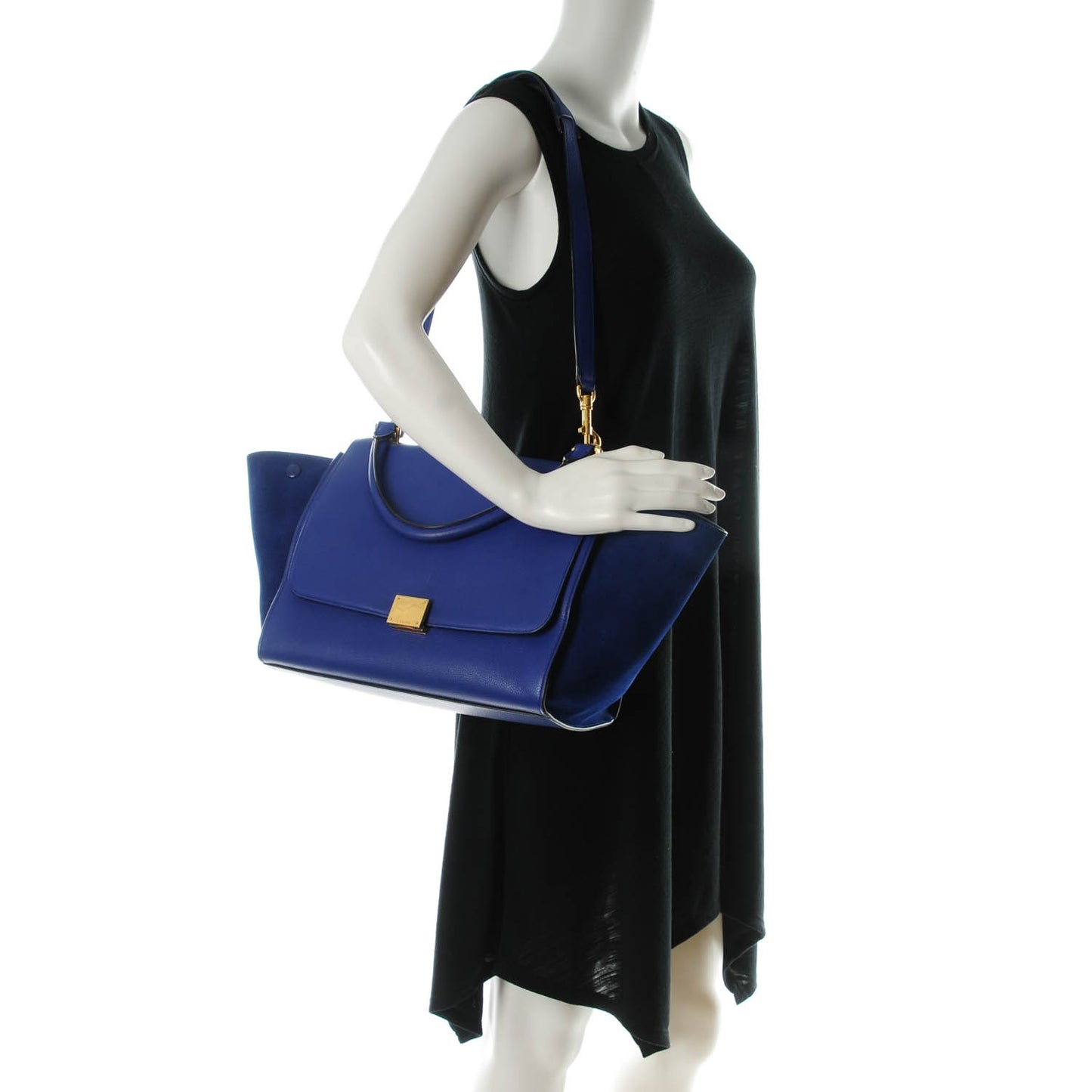 Drummed Calfskin Suede Medium Trapeze Indigo