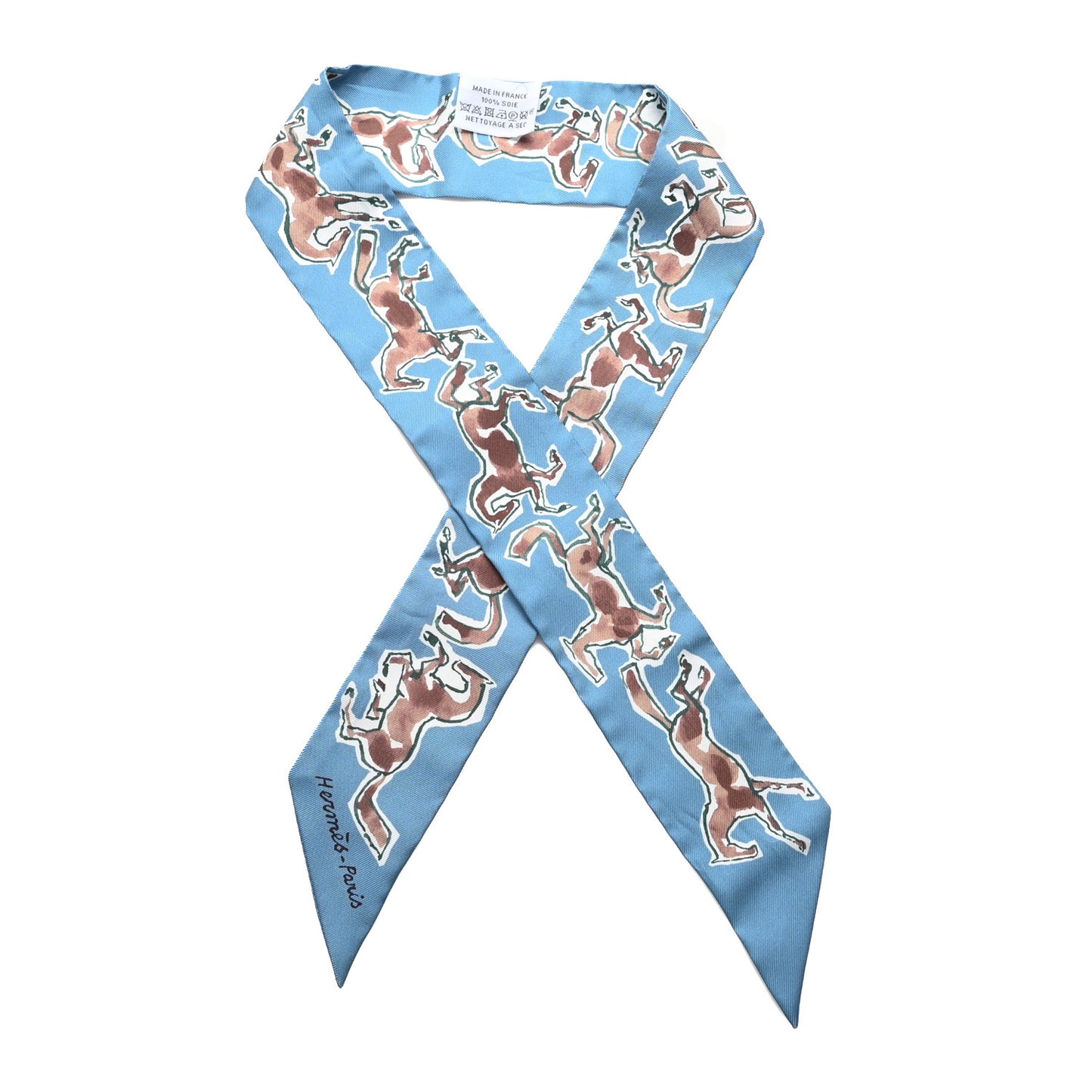 Silk Chevaux En Liberte Twilly Bleu Glacier Beige