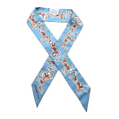 Hermes Silk Chevaux En Liberte Twilly Bleu Glacier Beige 1 of 4
