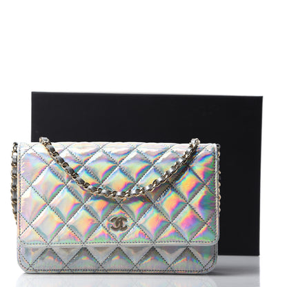Chanel Iridescent Goatskin Quilted Wallet On Chain WOC Silver 12 of 12