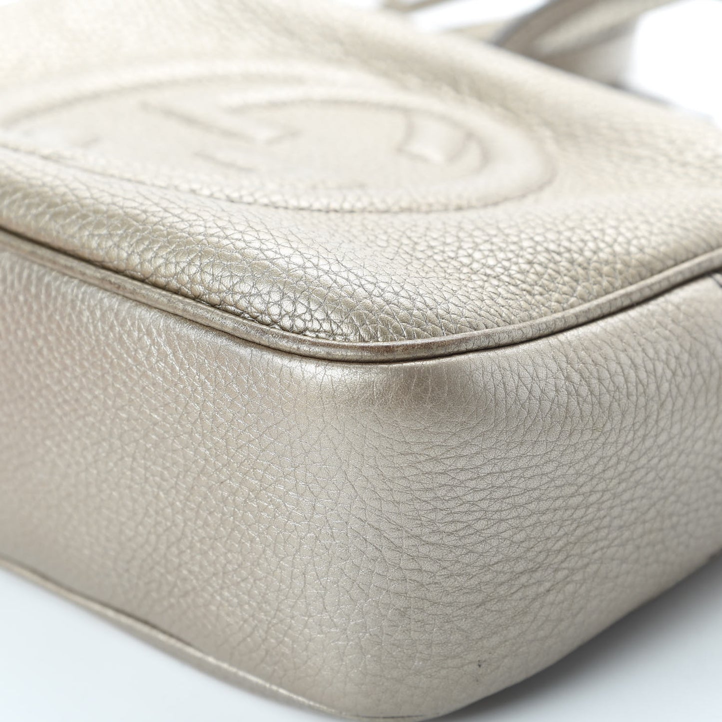 Metallic Pebbled Calfskin Small Soho Disco Bag Golden Beige