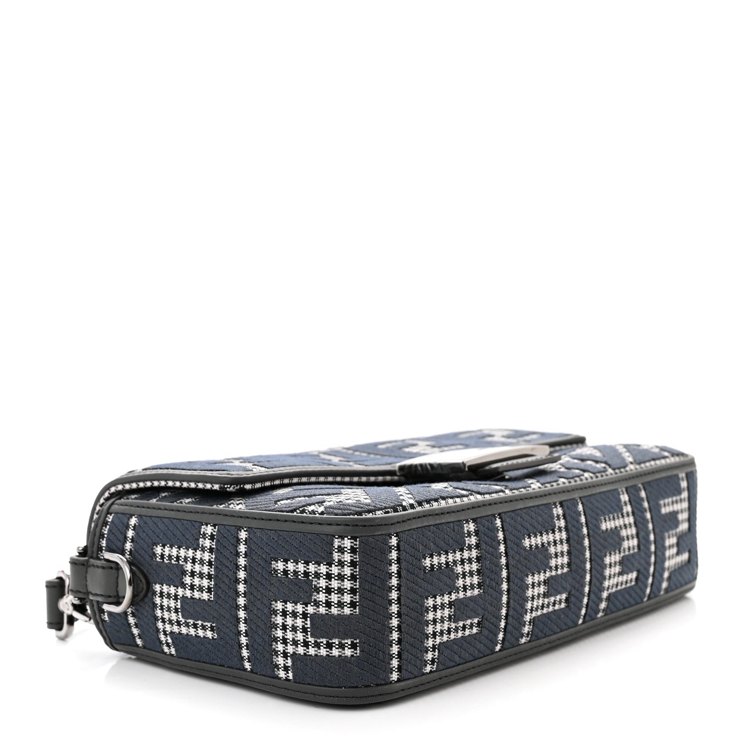 Fendi Wool Vitello King Houndstooth FF Embroidered Baguette Grigio Anthracite 4 of 10