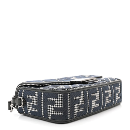 Fendi Wool Vitello King Houndstooth FF Embroidered Baguette Grigio Anthracite 4 of 10