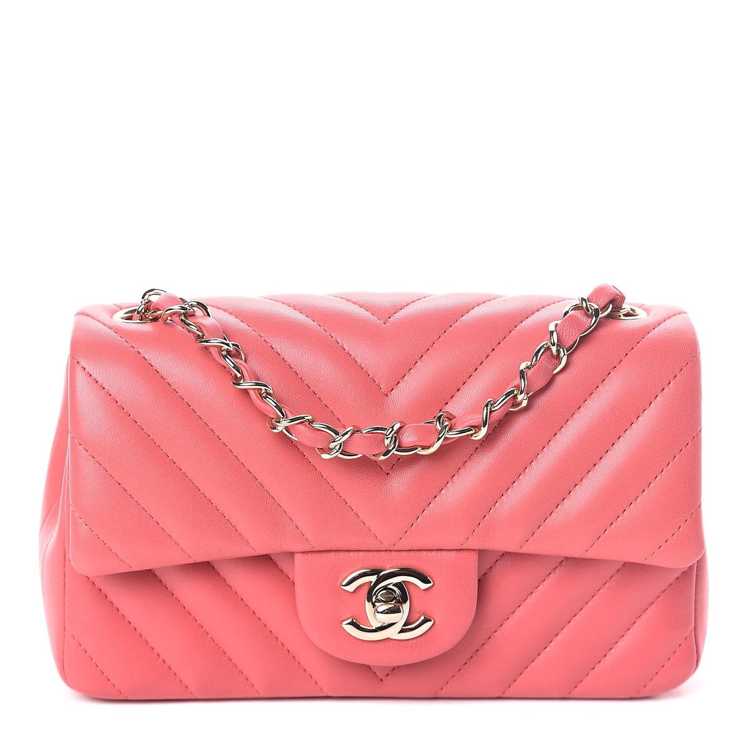 Lambskin Chevron Quilted Mini Rectangular Flap Pink