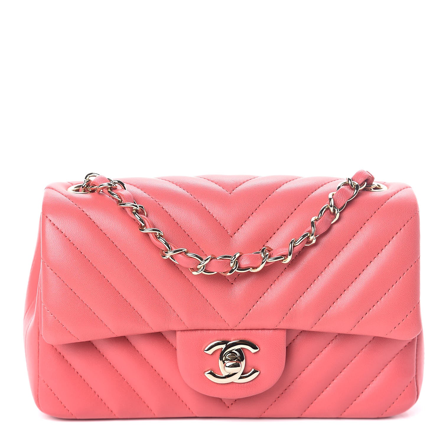 Chanel Lambskin Chevron Quilted Mini Rectangular Flap Pink 1 of 10