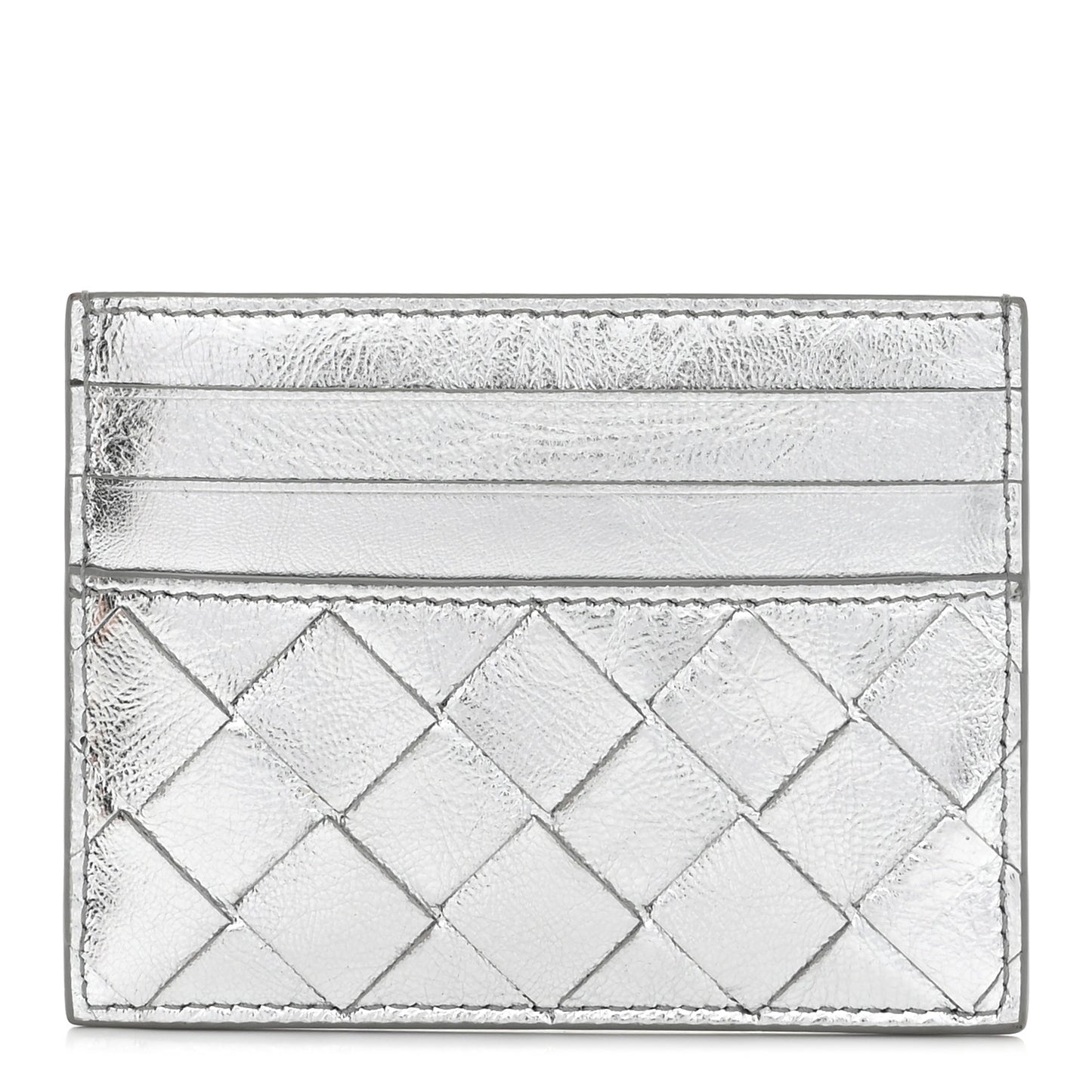 Metallic Nappa Intrecciato Card Holder Silver