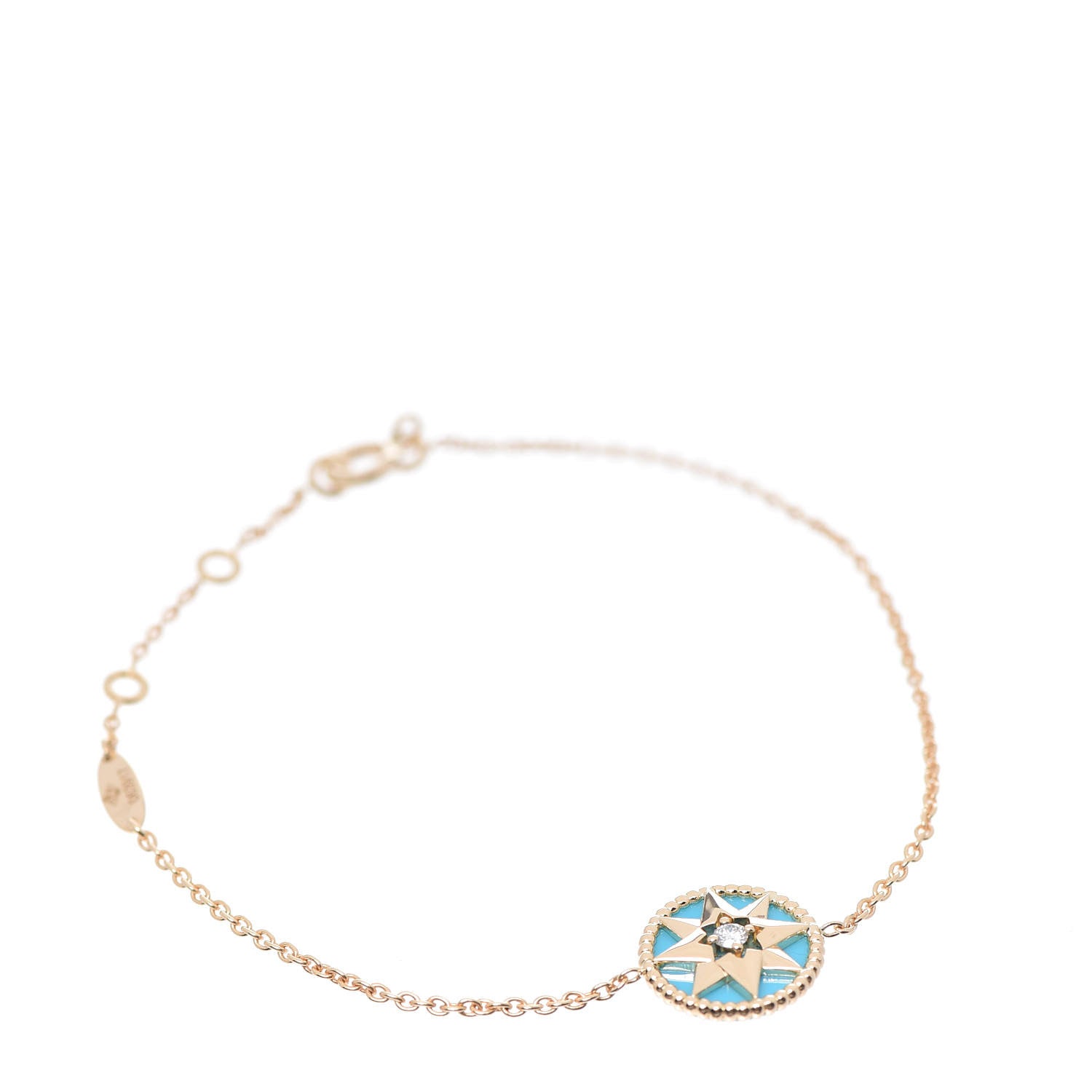 Christian Dior 18K Yellow Gold Diamond Turquoise Rose Des Vents Bracelet 1 of 7