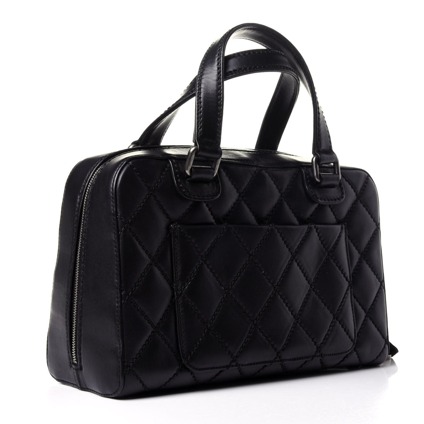 Calfskin Quilted Top Handle Bag Black