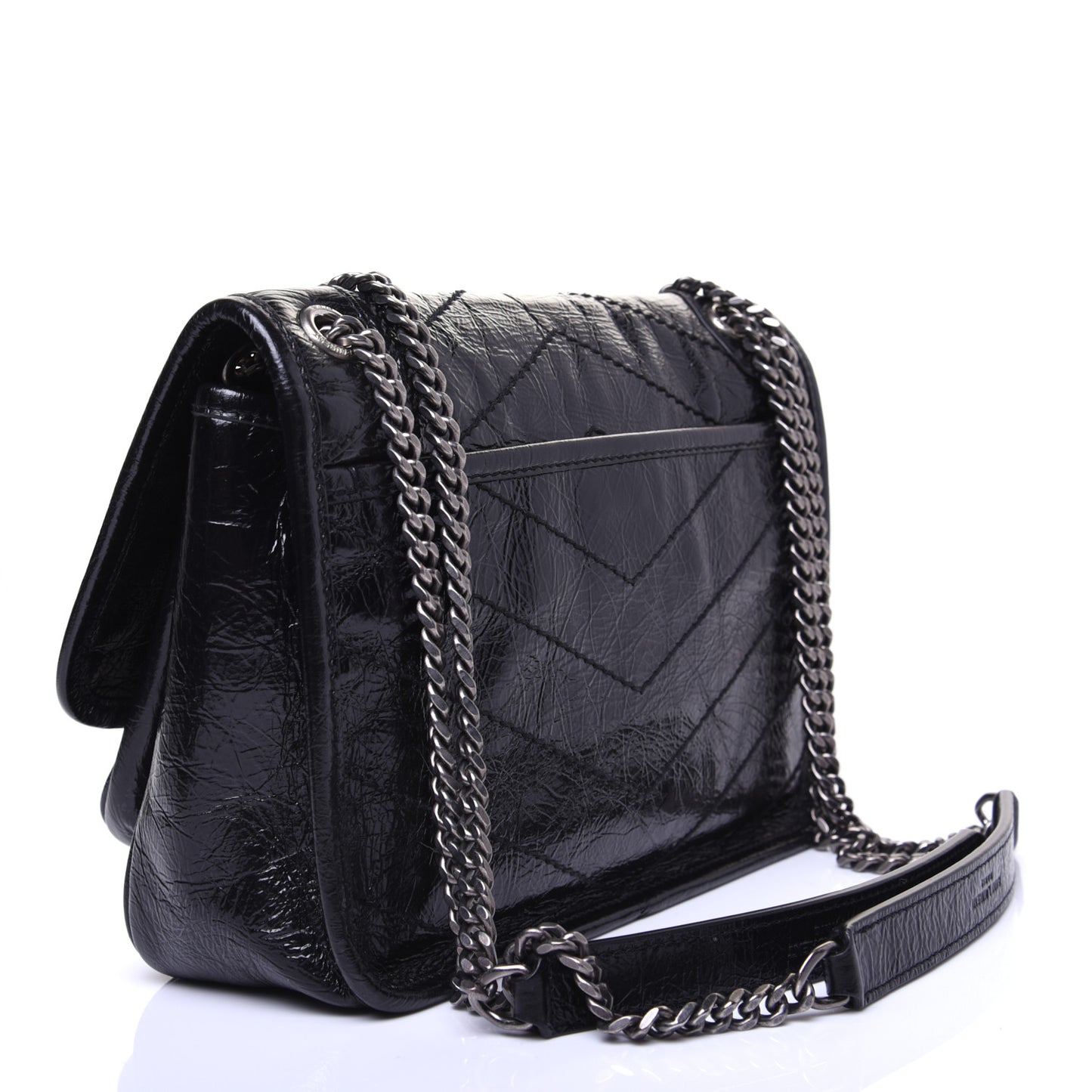 Crinkled Calfskin Matelasse Monogram Baby Niki Chain Satchel Black