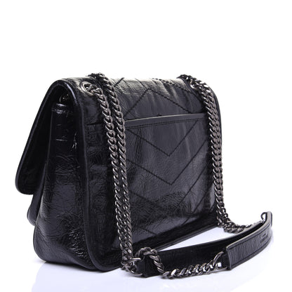 Saint Laurent Crinkled Calfskin Matelasse Monogram Baby Niki Chain Satchel Black 5 of 17