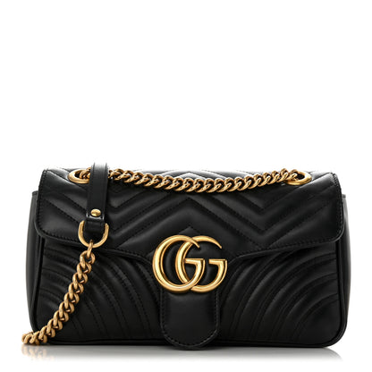 Gucci Calfskin Matelasse Small GG Marmont Shoulder Bag Black 1 of 11