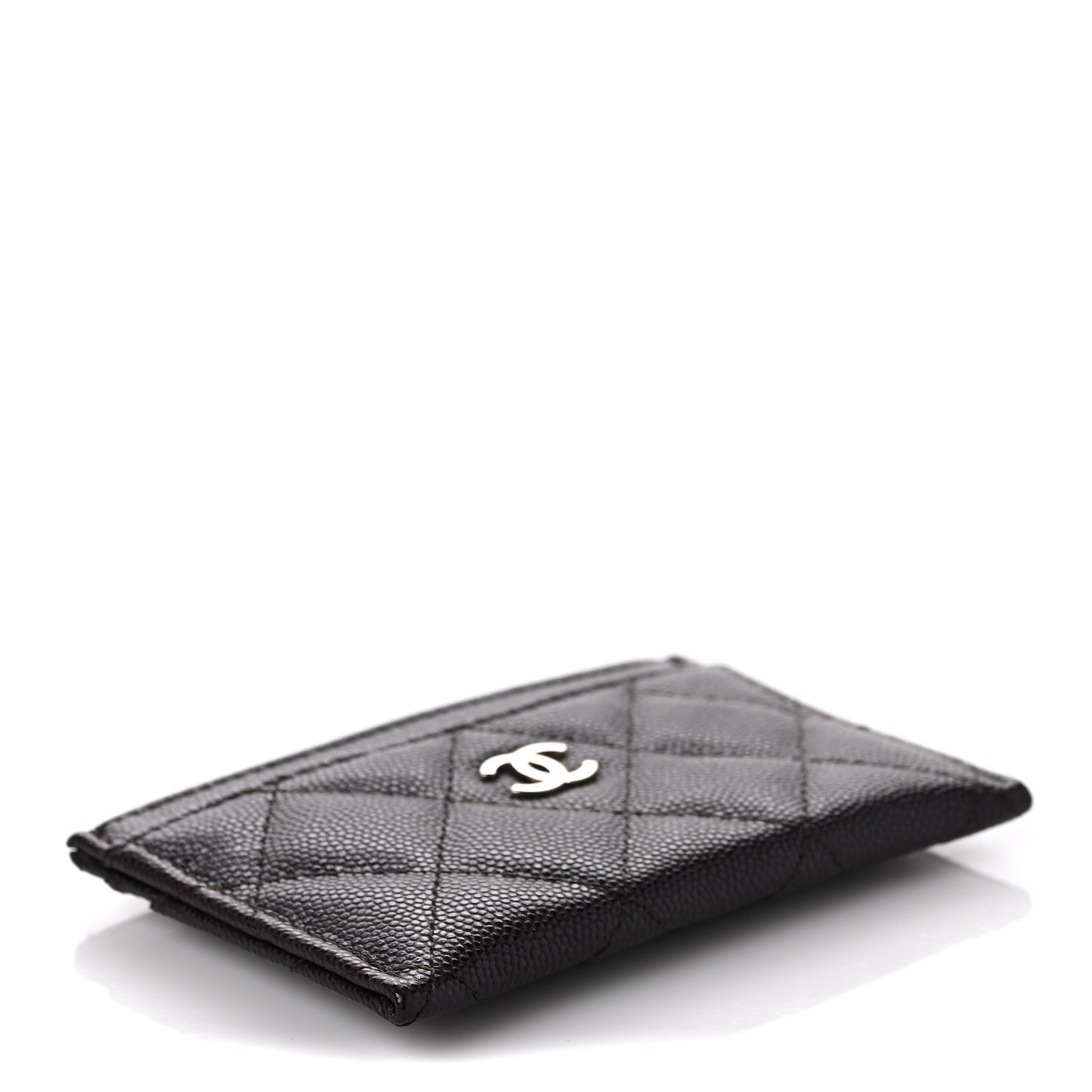 Caviar Quilted Card Holder Dark Brown