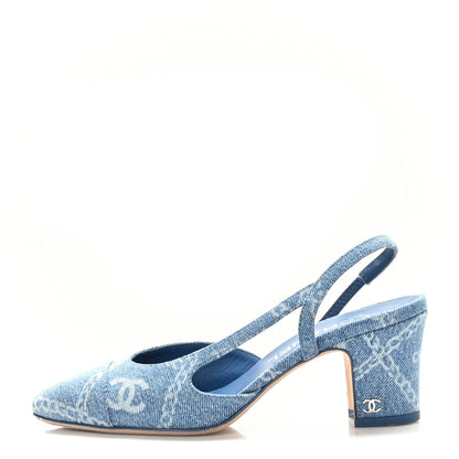 Chanel Denim Cap Toe Denim Slingback Pumps 36 Blue 1 of 8