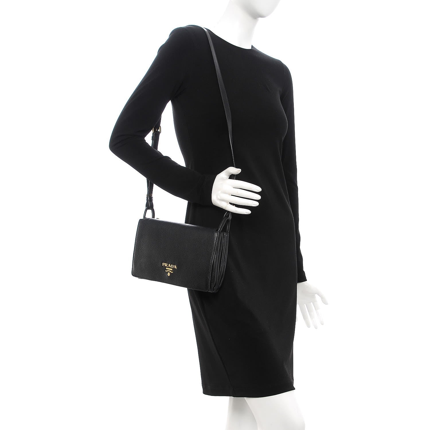 Prada Vitello Daino Shoulder Bag Black 2 of 8