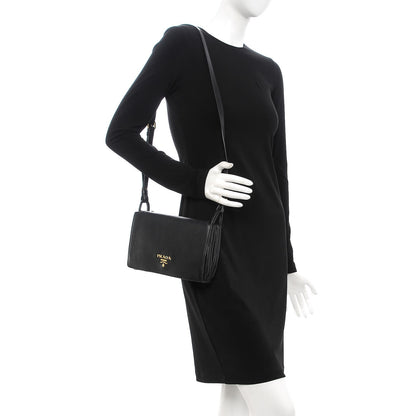 Prada Vitello Daino Shoulder Bag Black 2 of 8