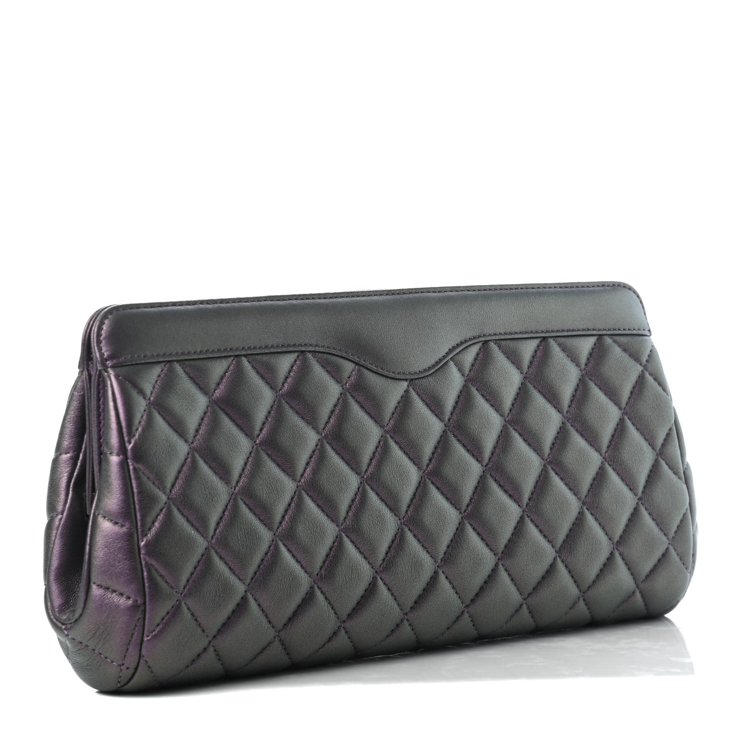 Chanel Iridescent Lambskin Quilted Clutch Dark Purple 3 of 8