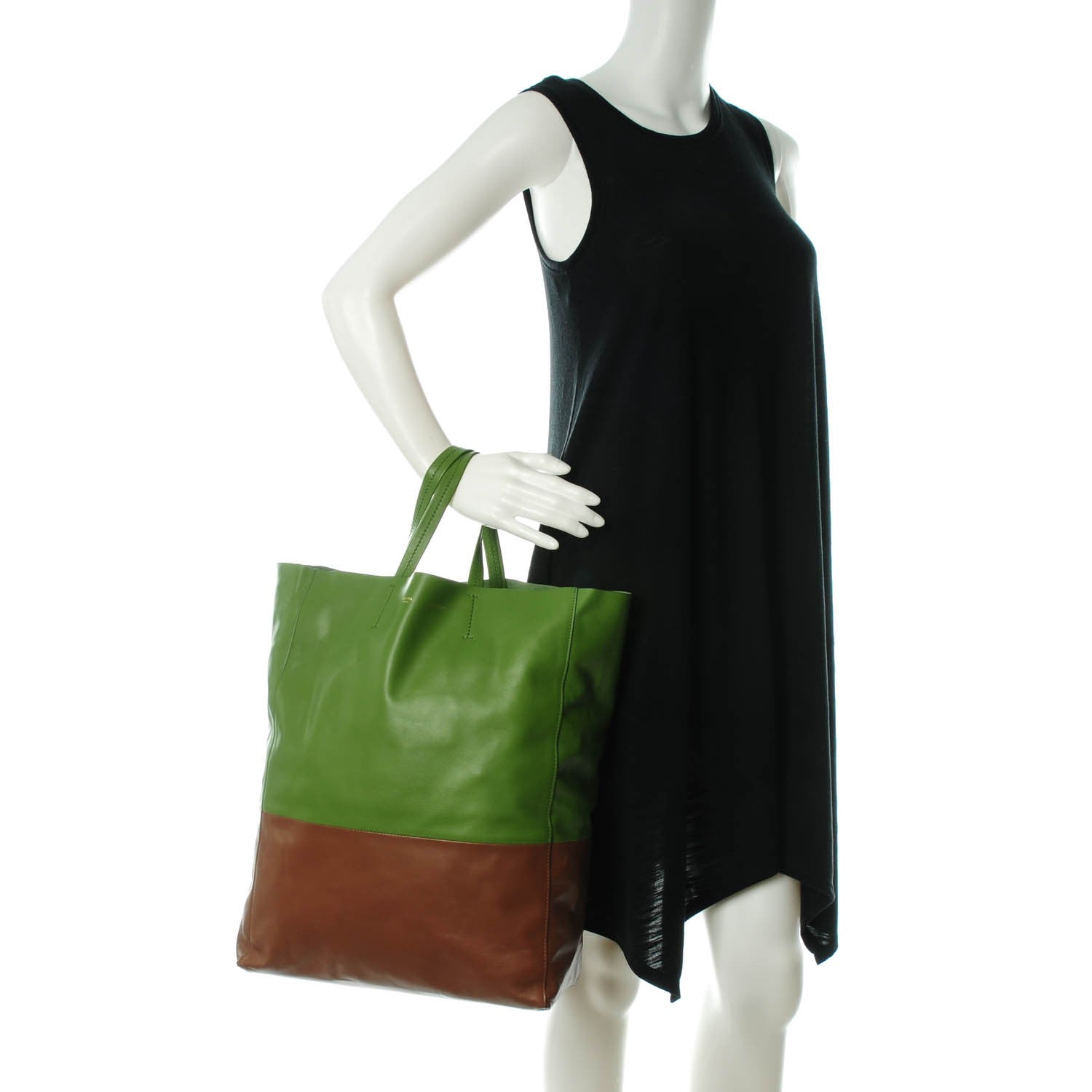 Celine Lambskin Vertical Bi-Cabas Green 2 of 8