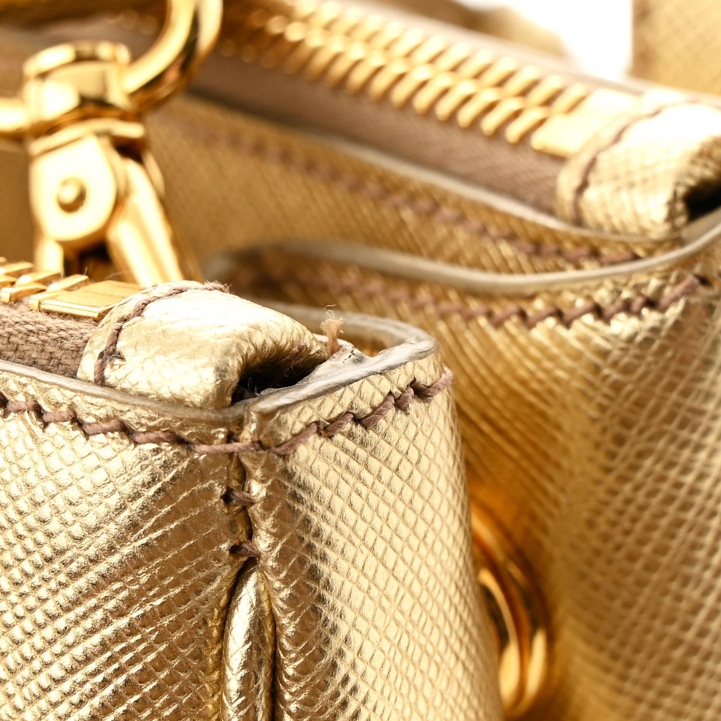 Metallic Saffiano Small Galleria Double Zip Tote Platino