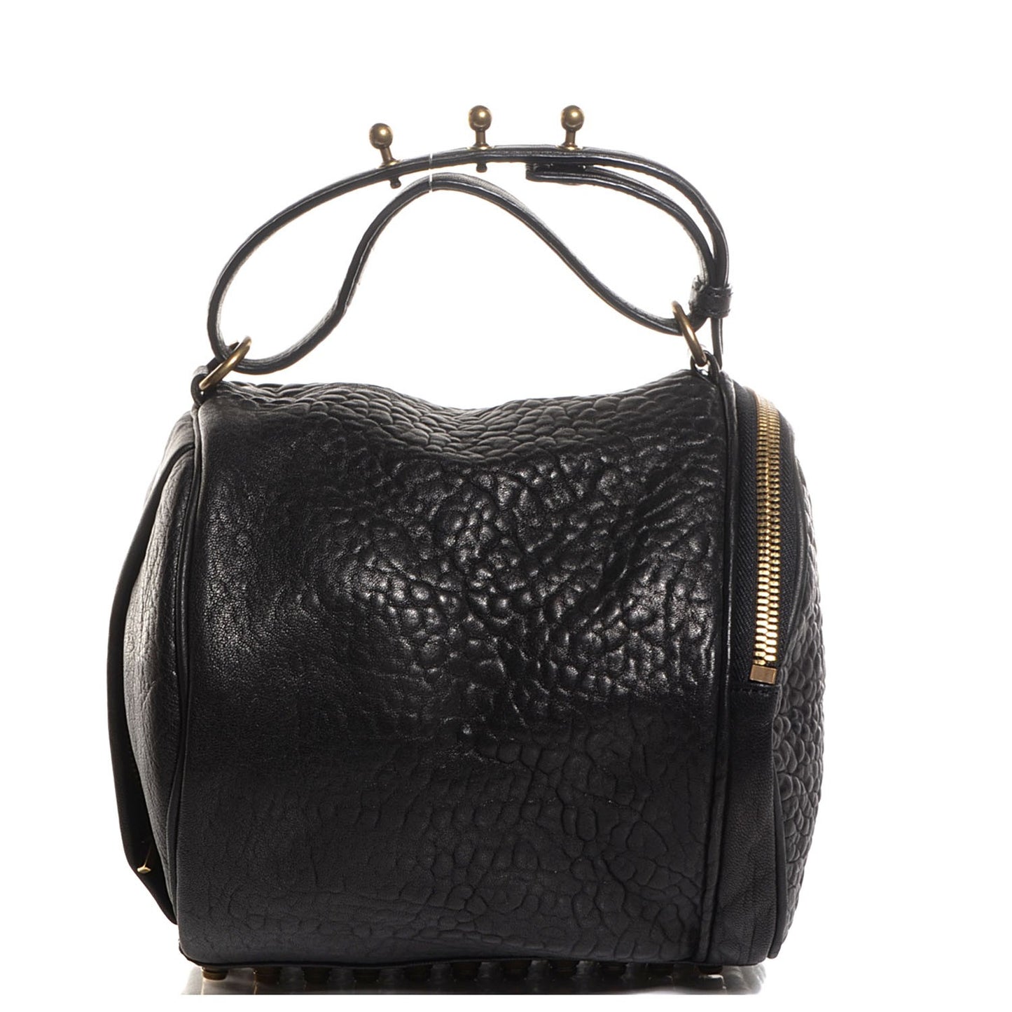 Pebbled Lambskin Angela Pochette Black Antique Brass Hardware