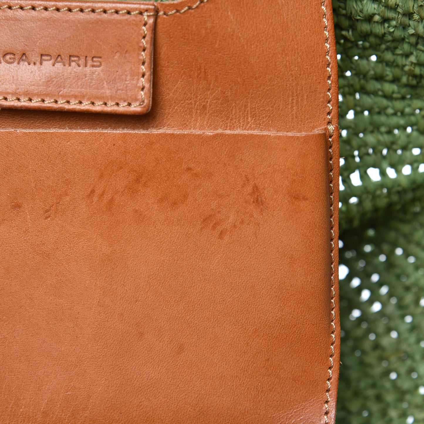 Raffia Calfskin Panier Basket Tote