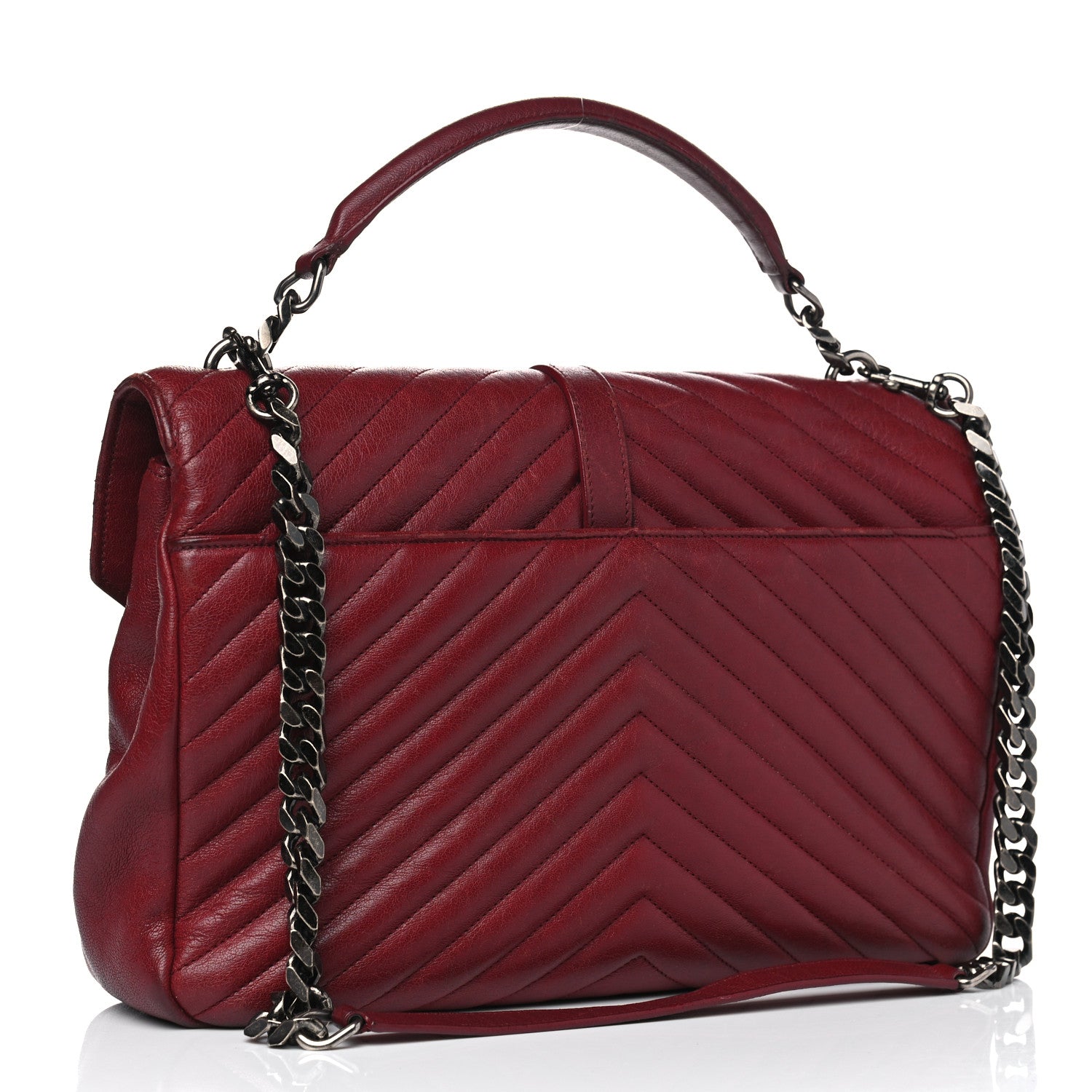 Saint Laurent Sheepskin Matelasse Chevron Large College Monogram Satchel Rouge 2 of 12