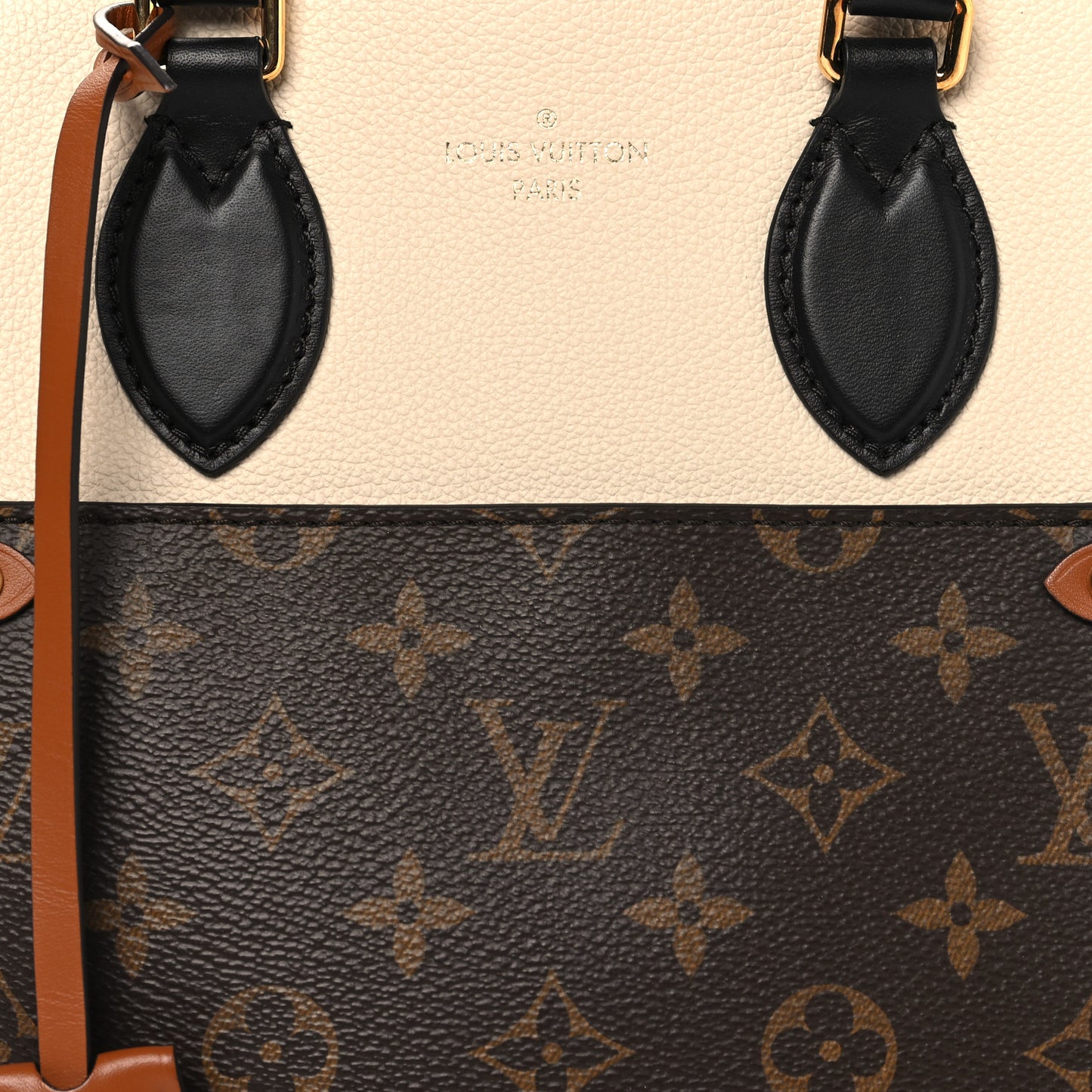 Calfskin Monogram Fold Tote PM Cream Khaki Black