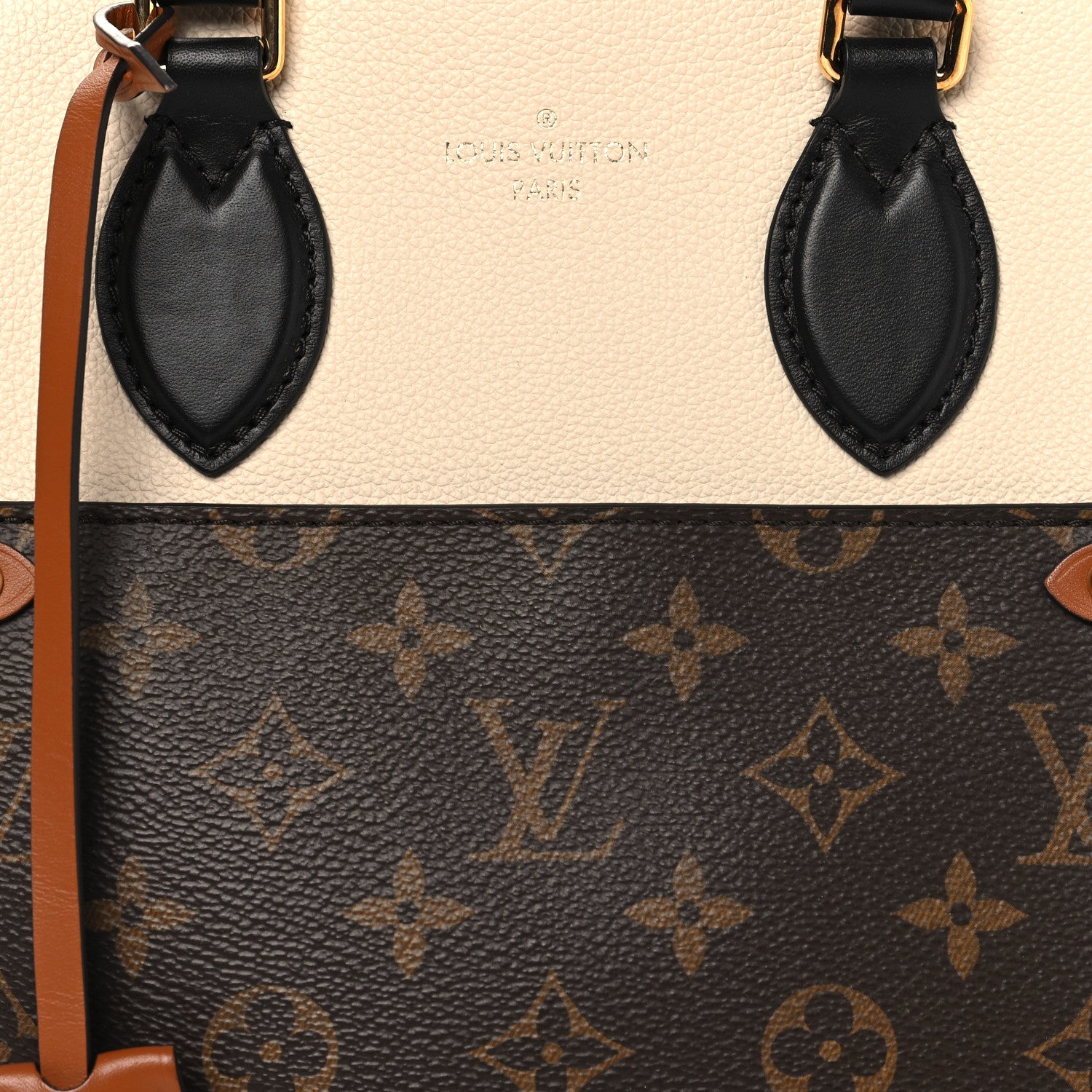 Louis Vuitton Calfskin Monogram Fold Tote PM Cream Khaki Black 7 of 9