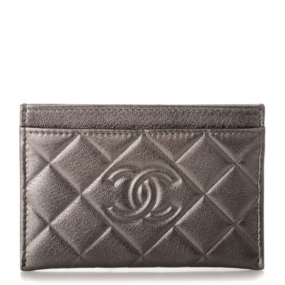 Chanel Metallic Calfskin Quilted Diamond CC Card Holder Pewter 1 of 8