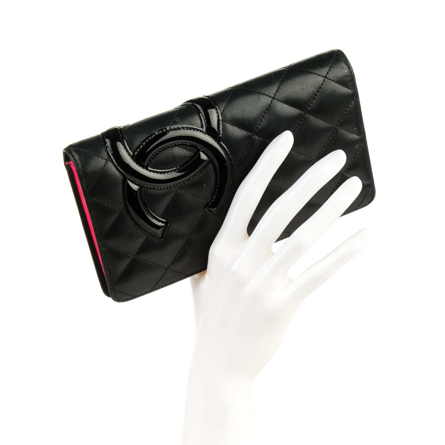 Calfskin Quilted Cambon Yen Wallet Black
