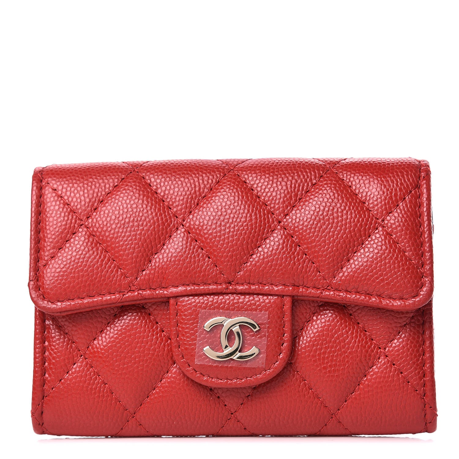 Chanel Caviar Quilted Flap Card Holder Wallet Red 1 of 9