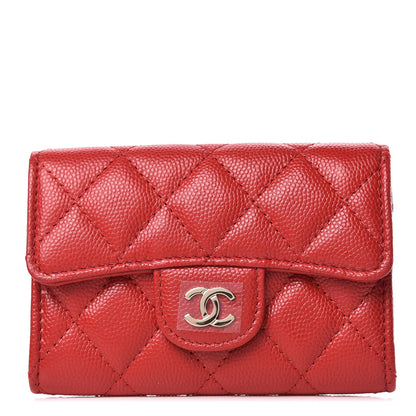 Chanel Caviar Quilted Flap Card Holder Wallet Red 1 of 9