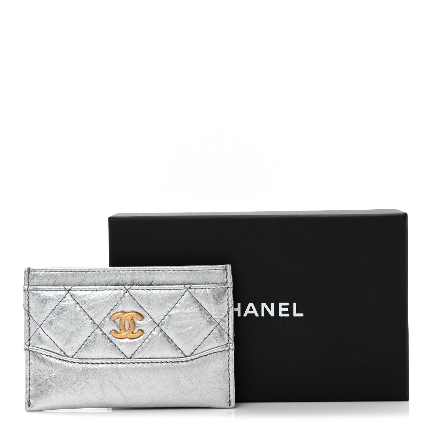 Chanel Metallic Aged Calfskin Quilted Gabrielle Card Holder Wallet Silver 9 of 9