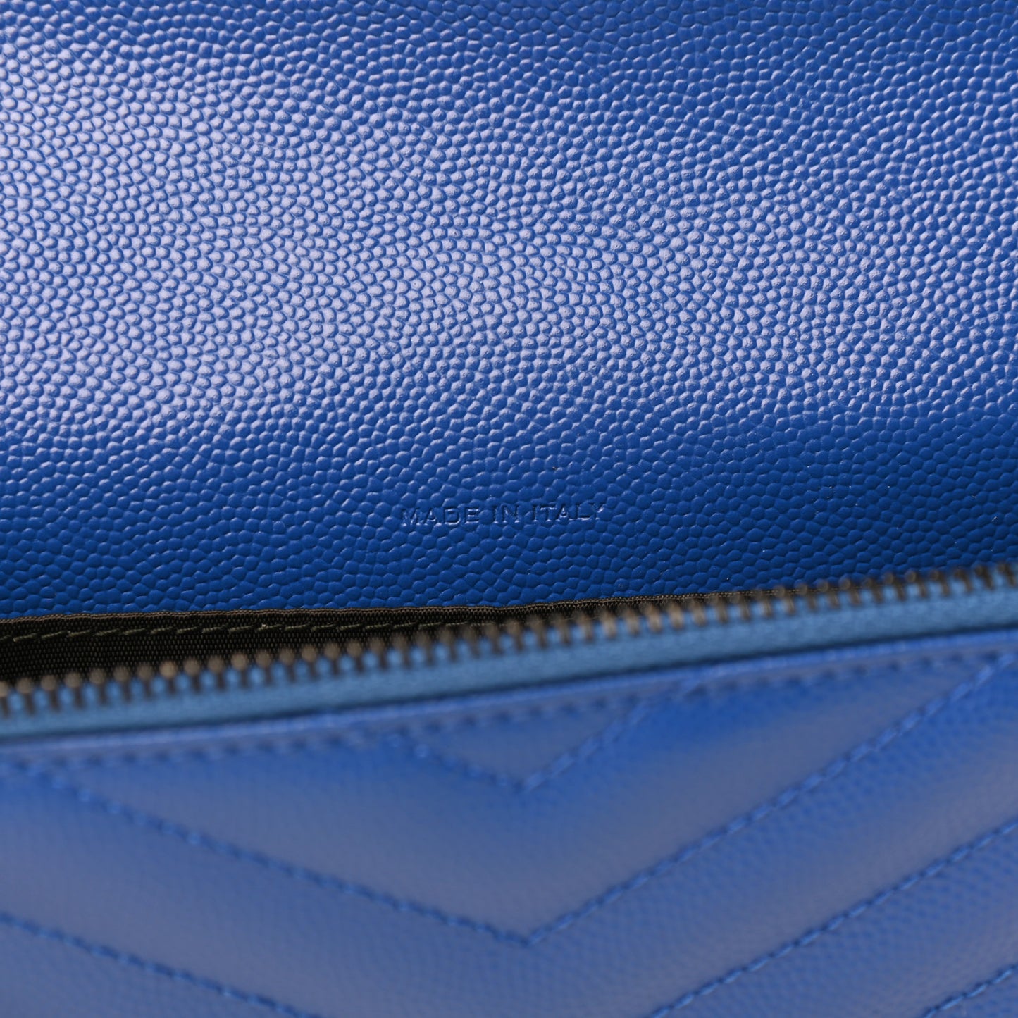 Grain De Poudre Matelasse Chevron Monogram Envelope Chain Wallet Blue Majorelle