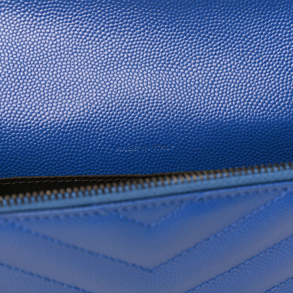 Saint Laurent Grain De Poudre Matelasse Chevron Monogram Envelope Chain Wallet Blue Majorelle 7 of 10