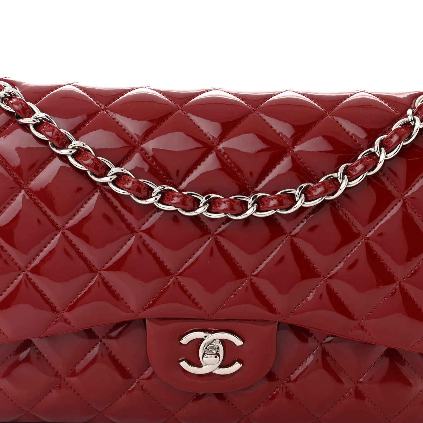 Patent Calfskin Quilted Jumbo Double Flap Red