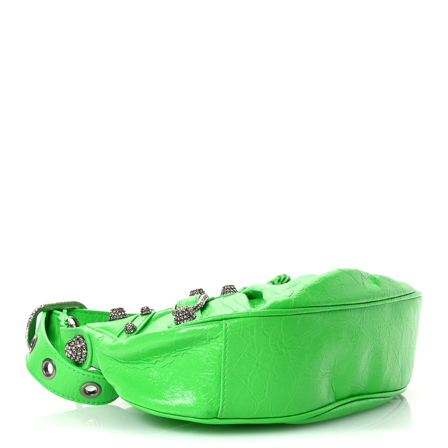 Agneau Arena Crystal Le Cagole Shoulder Bag XS Fluo Green