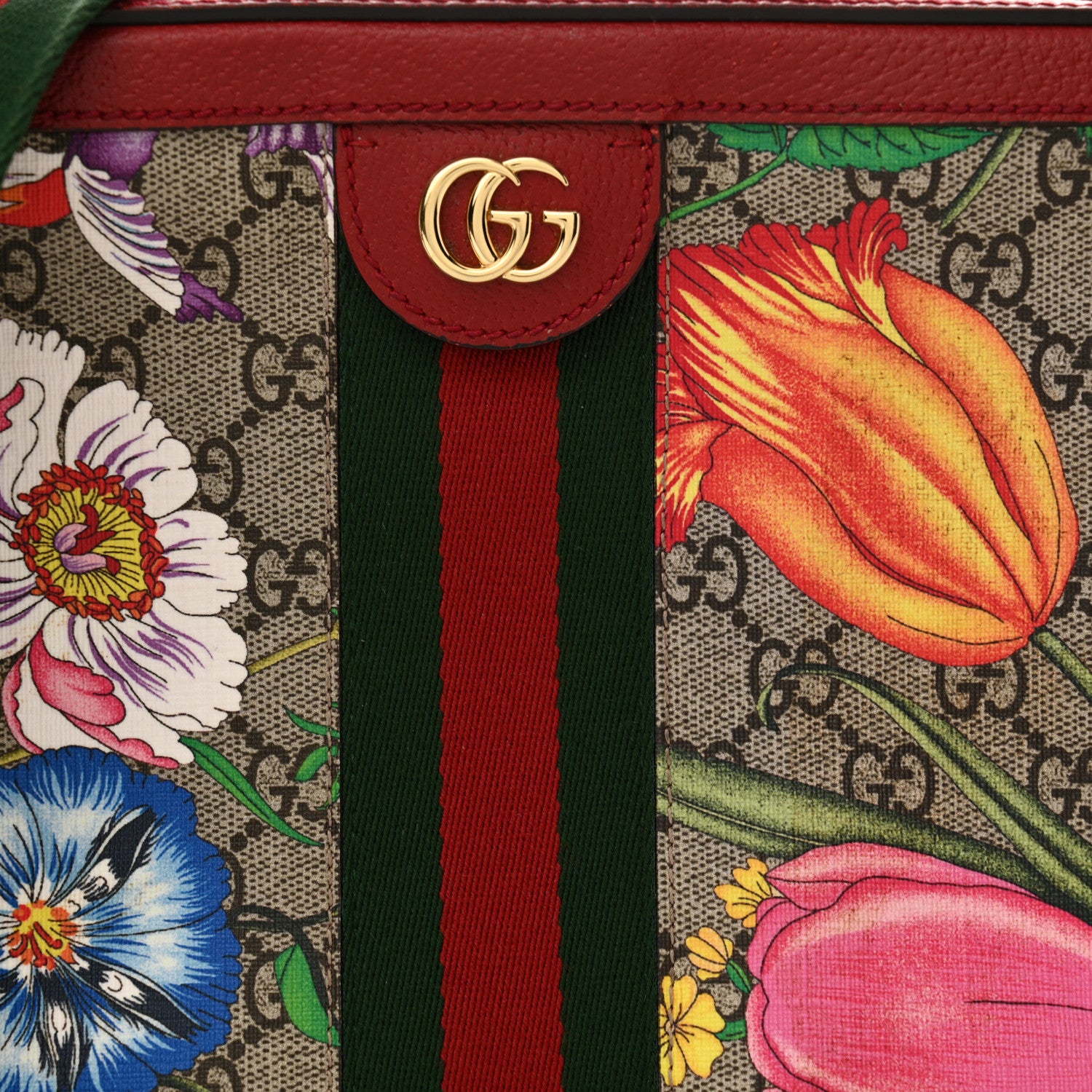 Gucci GG Supreme Monogram Flora Web Small Ophidia Top Handle Shoulder Bag Hibiscus Red 22 of 23