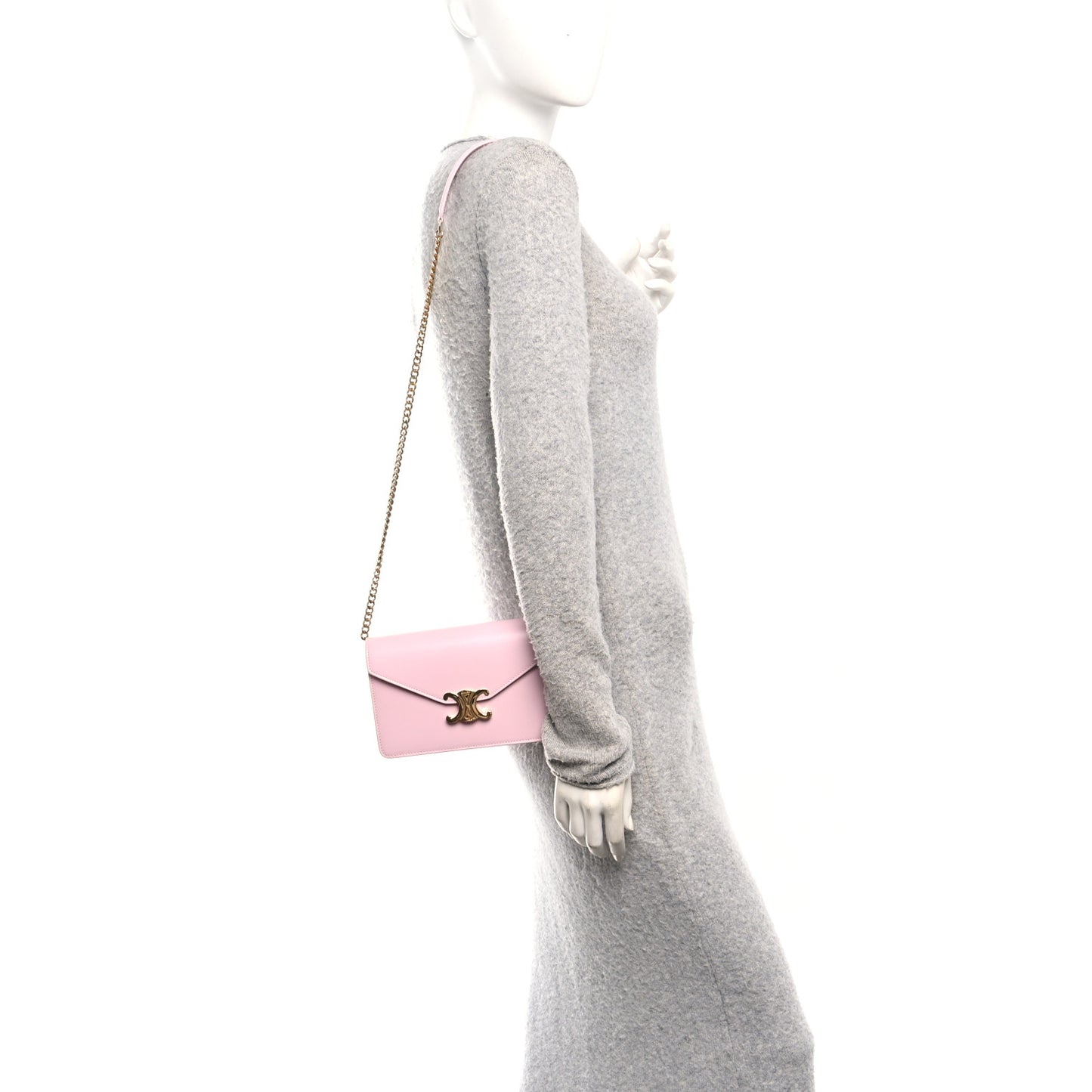 Shiny Calfskin Triomphe Margo Wallet on Chain Pastel Pink