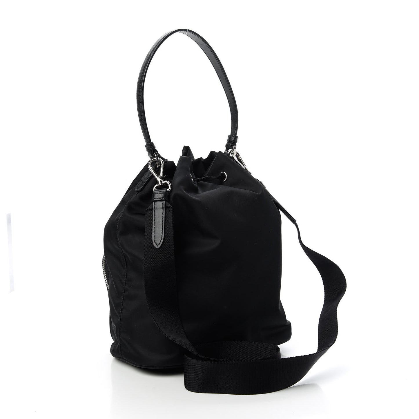 Tessuto Nylon Saffiano Smalto Mini Bucket Crossbody Bag Black