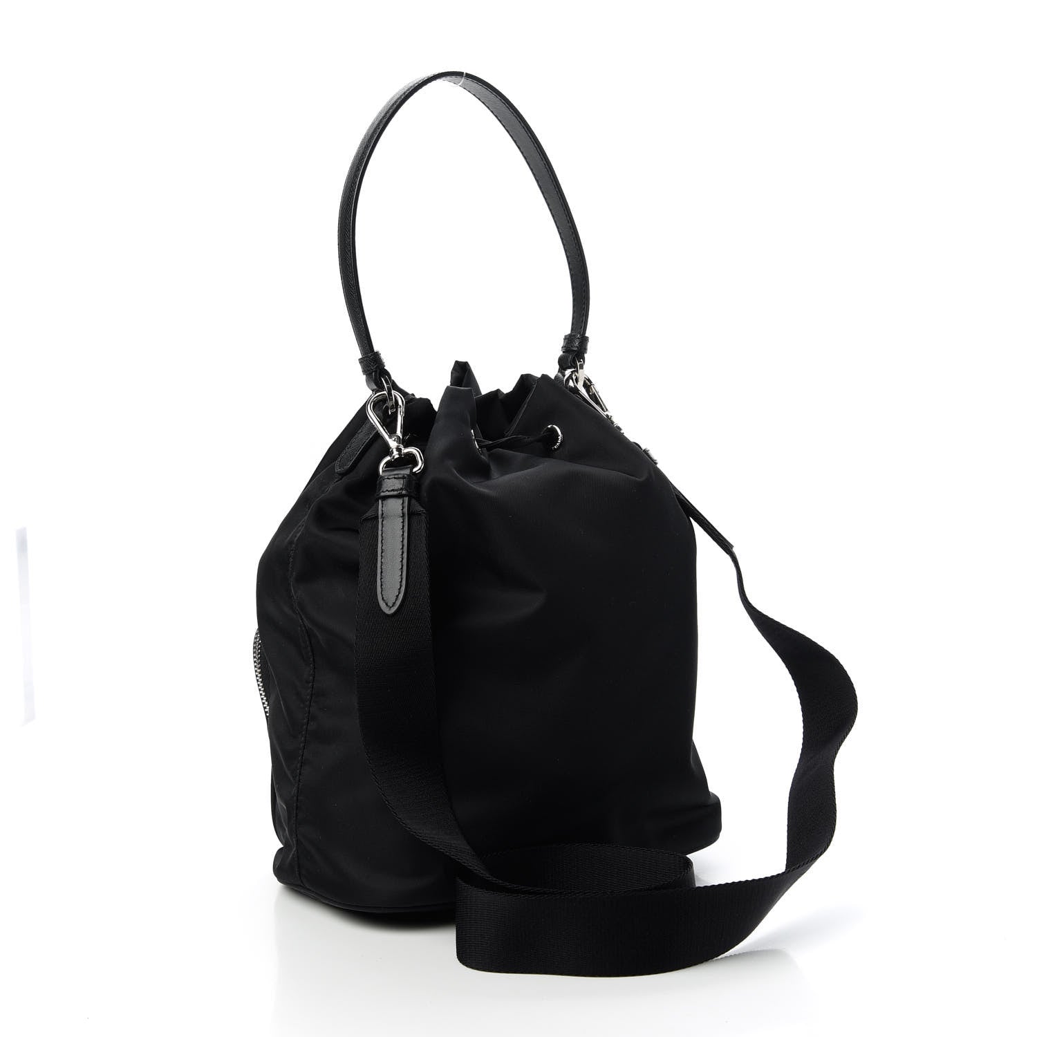 Prada Tessuto Nylon Saffiano Smalto Mini Bucket Crossbody Bag Black 3 of 9