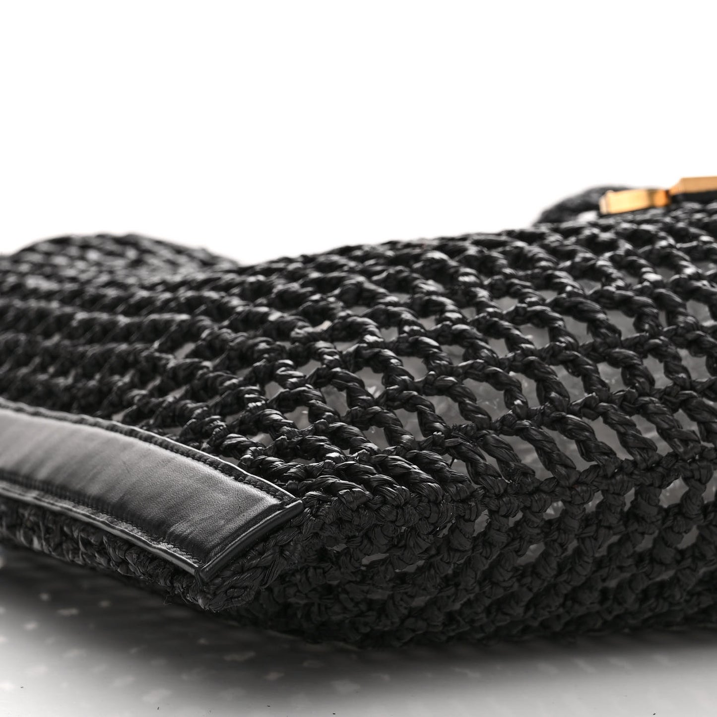 Raffia Calfskin Oxalis Shoulder Bag Black