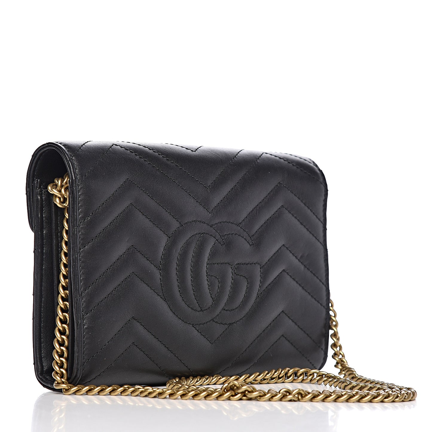 Calfskin Matelasse GG Marmont Chain Wallet Black